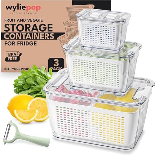 Produce Storage Containers for Fridge, Large, Set of 3