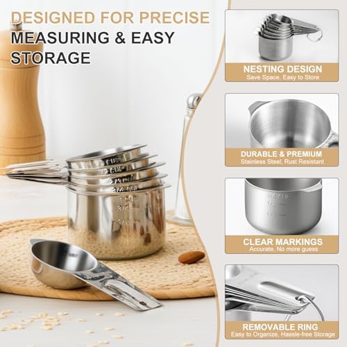 Stainless Steel Measuring Cups & Spoons Set, EWFEN Kitchen Tools
