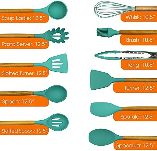 Cheer Collection Silicone Spatula Set, 12 Piece, Aqua
