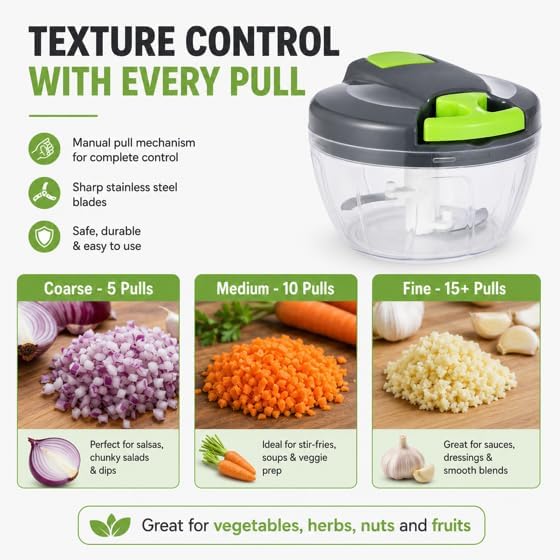 Mini Food Processor Vegetable Chopper, Manual Portable Hand Pull