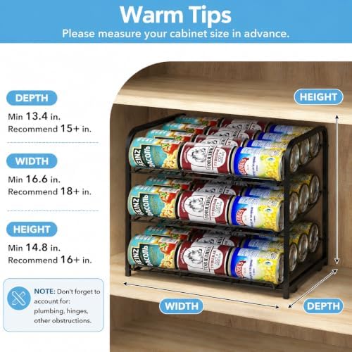 Can Rack Organizer,3 Tier Stackable Can Storage Dispenser,Black