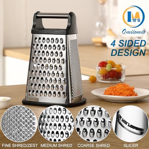 Cheese Grater - Stainless Steel, XL Size, 4 Sides - Perfect Box Grater