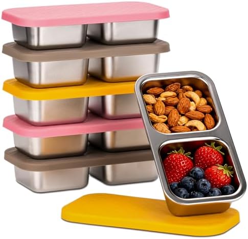SUMERX 6 Pack Stainless Steel Snack Containers - 2 Compartment