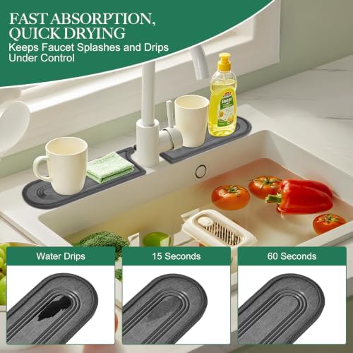 Faucet Mat for Kitchen Sink with Airflow Silicone Sleeve, Instant-Dry