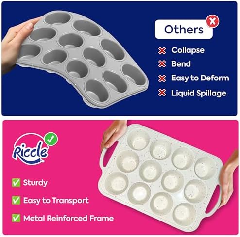 RICCLE Silicone Muffin Pans for Baking with Metal Reinforced Frame