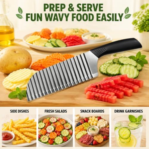 Stainless Steel Crinkle Cutter, Wavy Potato Slicer Wave Chopper with