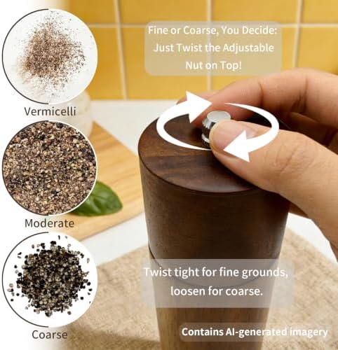 8 Inch Acacia Wooden Salt and Pepper Grinder Set, Refillable