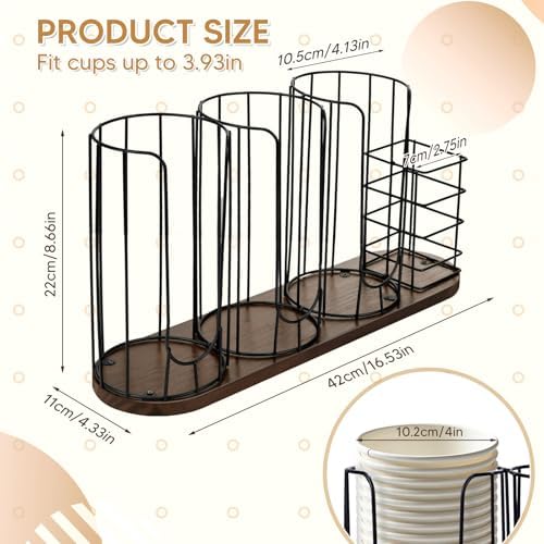 4-Compartment 18oz Coffee Cup Dispenser Rack with Wood Base