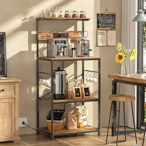 VUSIGN Kitchen Bakers Rack, 4 Tiers, Rustic Brown