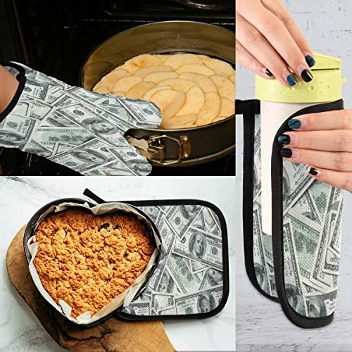 QMXO Funny American Dollar Money Oven Mitts Quilted Cotton Lining