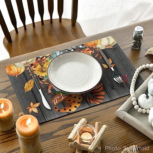 Artoid Mode Gnomes Leaves Pumpkins Fall Placemats Set of 6-12