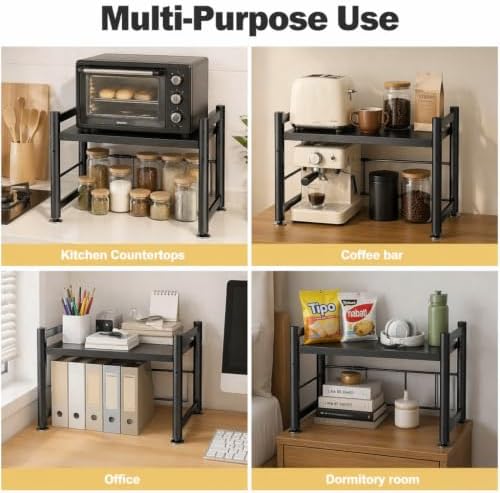2-Tier Microwave Stand, 220lbs Rack with 6 Hooks