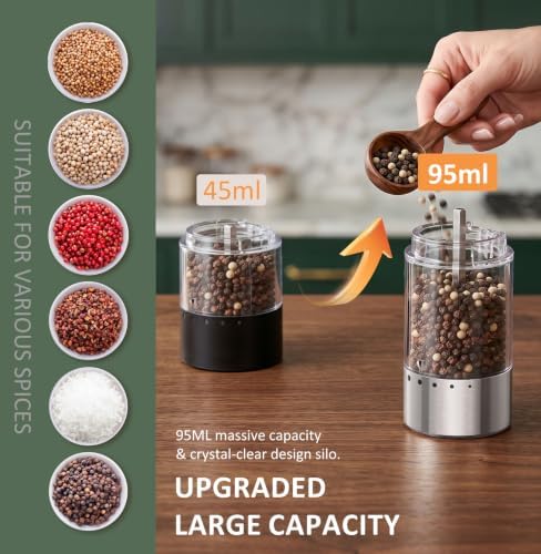 Electric Rechargeable Salt and Pepper Grinder Set, 95ml