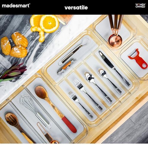 madesmart Clear 6-Compartment Silverware Tray, Grey