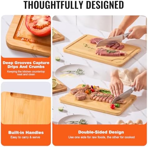 VEVOR Cutting Board 3 Pieces, Premium Versatile Bamboo Cutting Board