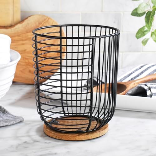 Keurig K Cup Holder, Black Wire with Wooden Base