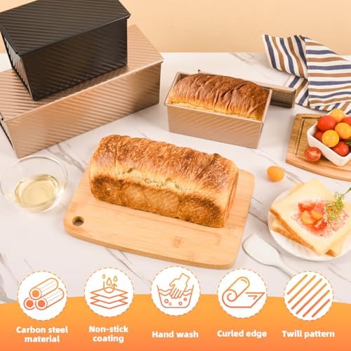 3 PCS Pullman Loaf Pan with Lid, 2.2 lb & 1 lb & 0.8 lb Dough