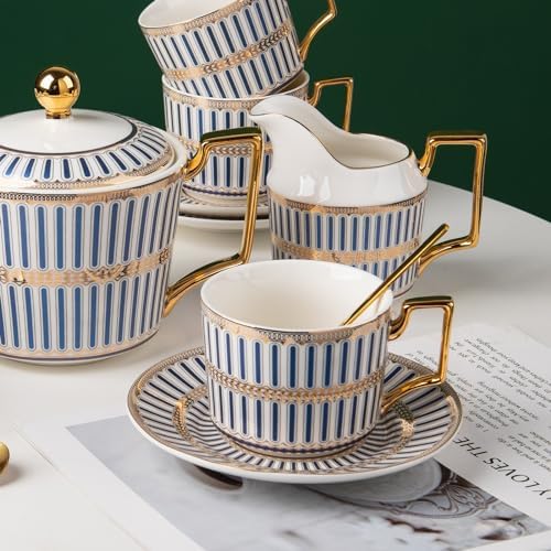 Ceramic Cream and Sugar Set, White Gold, Set of 2