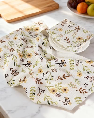 Miss Adola 370GSM Cotton Waffle Kitchen Towels, Flower