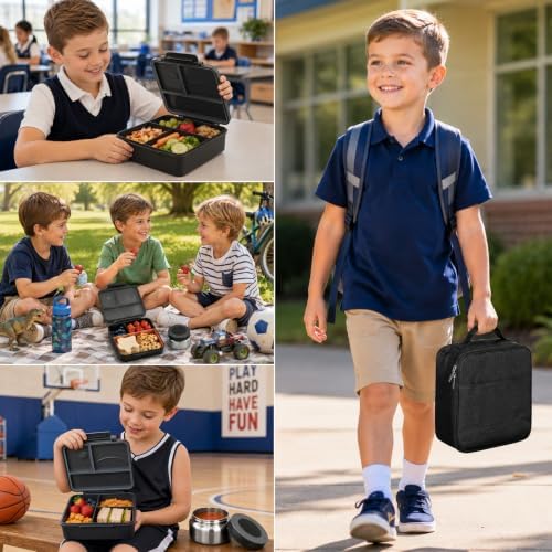 Itslife Kids Bento Lunch Box with 8oz Soup Thermo (Black)