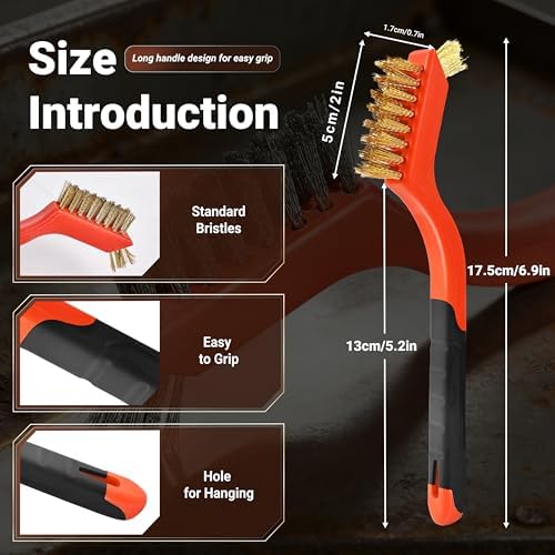 6 Pieces Wire Brush Set, Nylon/Brass/Stainless Steel Bristles