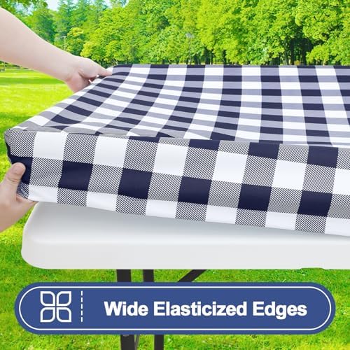 Smiry 6 Foot Picnic Table Cloth 2 Pack, Elastic Fitted Polyester