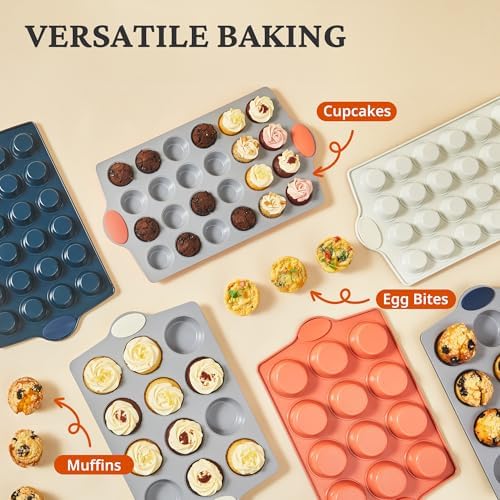 BRONYPRO Ceramic-Coated Nonstick 12-Cup Muffin Pan with 120 Liners
