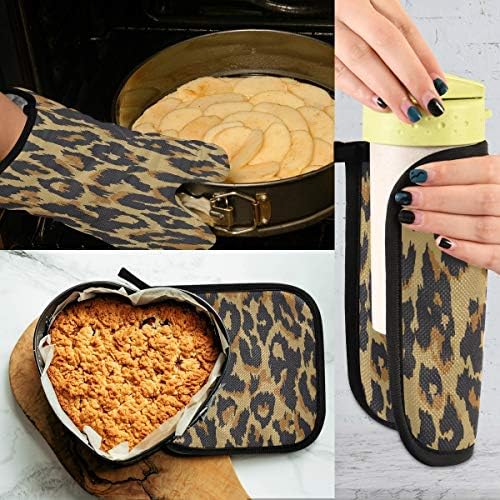 QMXO Animal Leopard Skin Oven Mitts Quilted Cotton Lining Potholders