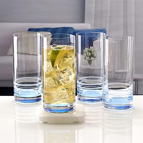 Mikasa Cal Ombre Highball Tumbler Cups, Set of 4, 17-Ounce, Blue