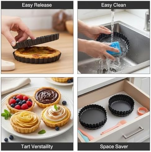 16 Pcs Mini Quiche Pans, 3.1 Inch Tart Pans With Fluted Design, Carbon