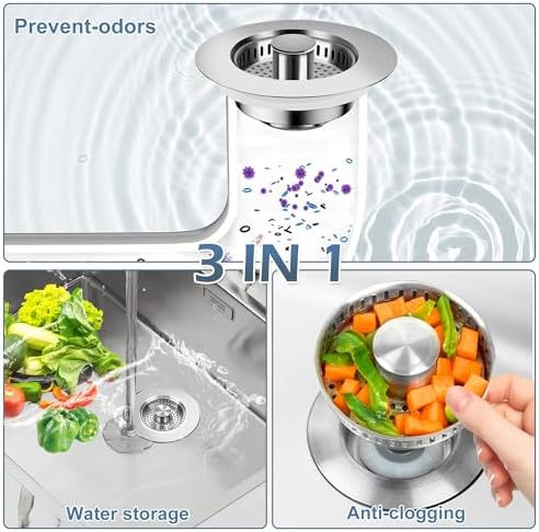 3 in 1 Kitchen Sink Stopper and Strainer, Stainless Steel