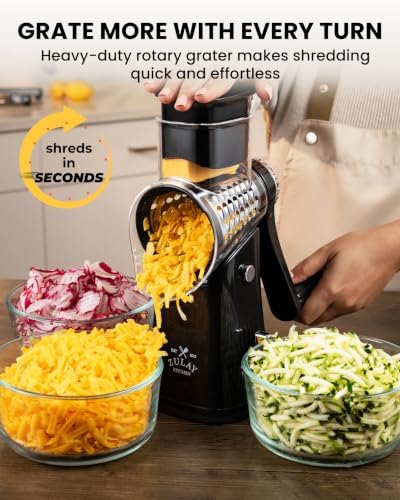 Rotary Cheese Grater Hand Crank, 5 Blades, Black