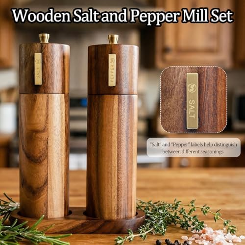 2 Pack Wooden Salt and Pepper Grinder Set, 8.46 Inch