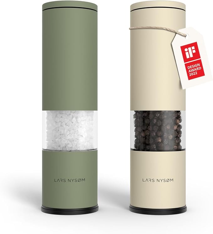 LARS NYSØM Salt and Pepper Grinder Set Manual, Stainless Steel Salt and Pepper by LN