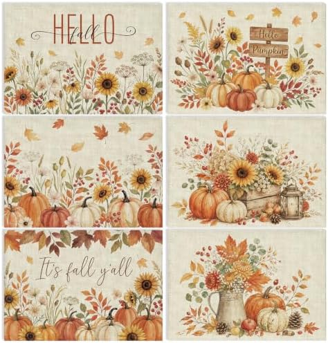 Fall Wildflower Placemats Set of 6, Autumn Place Mats 16x11in