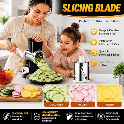 Rotary Cheese Grater with Handle - Hand Crank Vegetable Slicer &