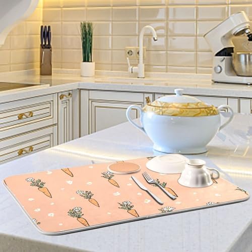 OTVEE Veggie Patch Art Dish Drying Mat for Kitchen Counter Absorbent
