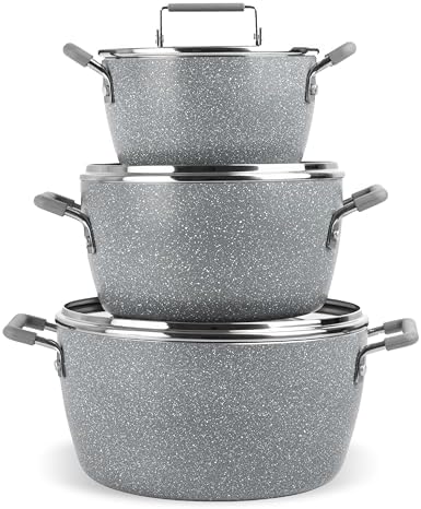 Granitestone Gray Pots and Pans Set Nonstick, 6 Stackable Piece