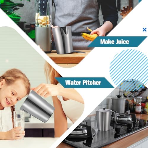 2 Pcs 16 oz Stainless Steel Pitcher with Lid(2 Cup, 500 ML)