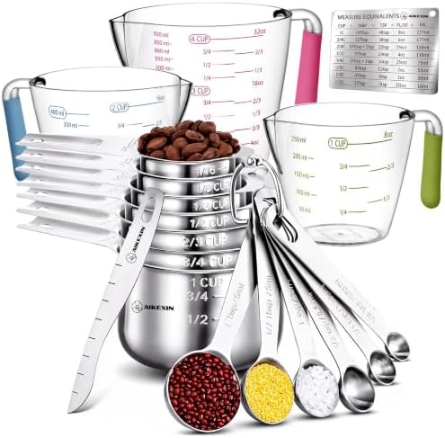 AIKEXIN Stainless Steel Measuring Cups & Spoons Set, Precision Baking