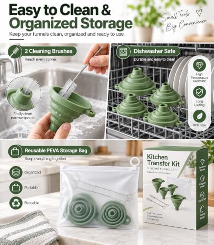 Kitchen Funnel Set 4 Pack, Small and Large, Kitchen Food Gadgets
