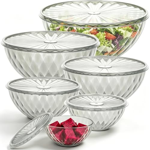 Plastic Mixing Bowls with Lids - 6 Piece Nesting Bowls Set with