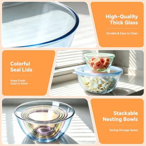 5 Pack Glass Mixing Bowls with Lids