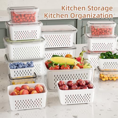 KEMETHY 10 Pack Fruit Storage Containers for Fridge with Removable