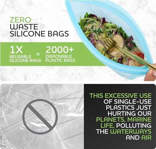 Zip Standing Reusable food container, silicone bag, 6 Pcs Zip