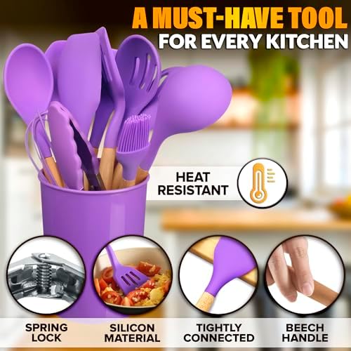 12-Piece Purple Kitchen Accessories Set with Holder