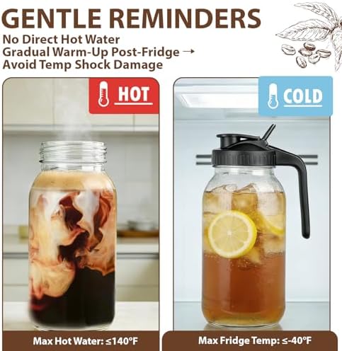 64 oz Glass Mason Jar Pitcher with Lid, Handle & Non-Slip Silicone