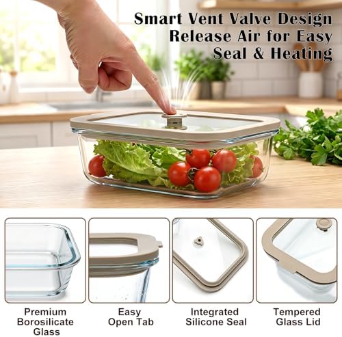 35 oz Glass Food Storage Containers with Glass Lids, 5 Pack