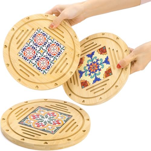 WUWEOT 3 Pack Wooden Round Trivets for Hot Dishes, 8.6 Inch Heat