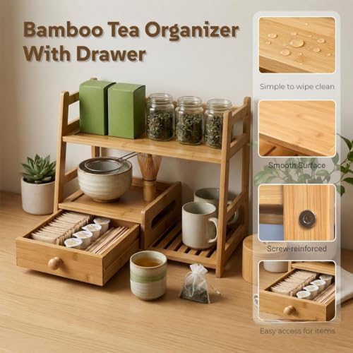 Matcha Coffee Tea Station with Drawer & Tea bag holder